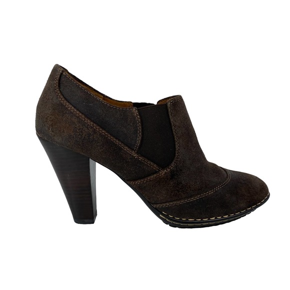 SOFFT 9 M Heeled Bootie Brown Suede Leather Comfort Shoe Elastic Insert 4" Heel - Picture 1 of 16